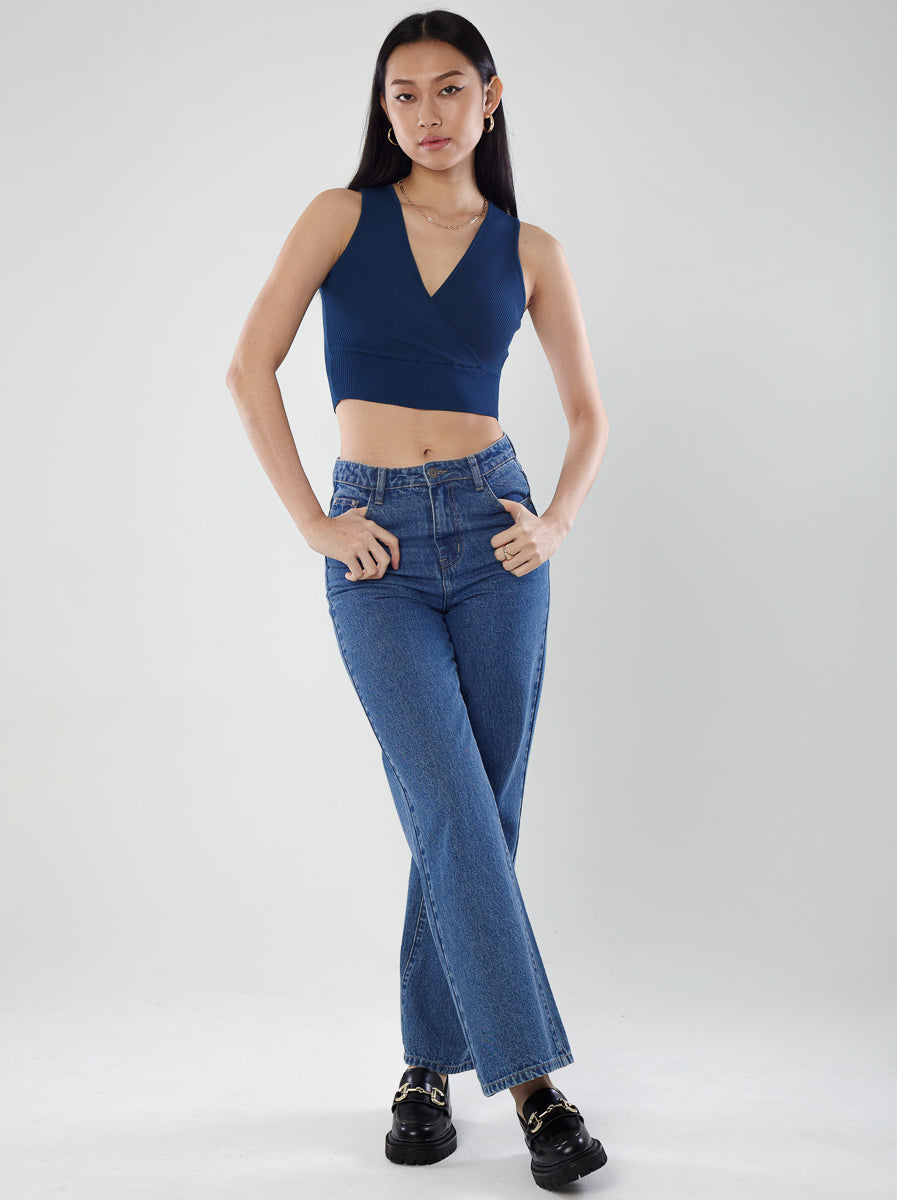 Ribbed V-Neck Crop Top