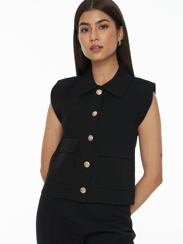 Collared Cardigan Vest