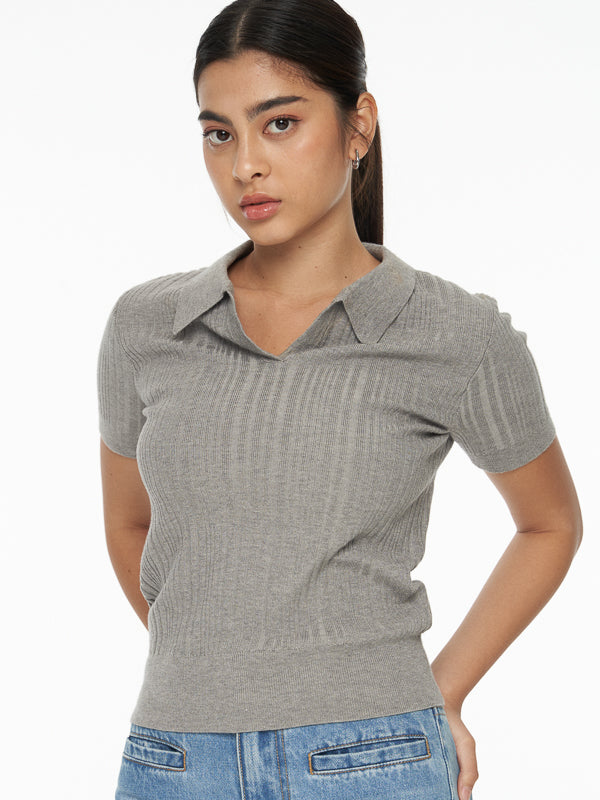 Knitted Rib Polo Top
