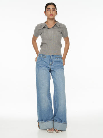 Knitted Rib Polo Top