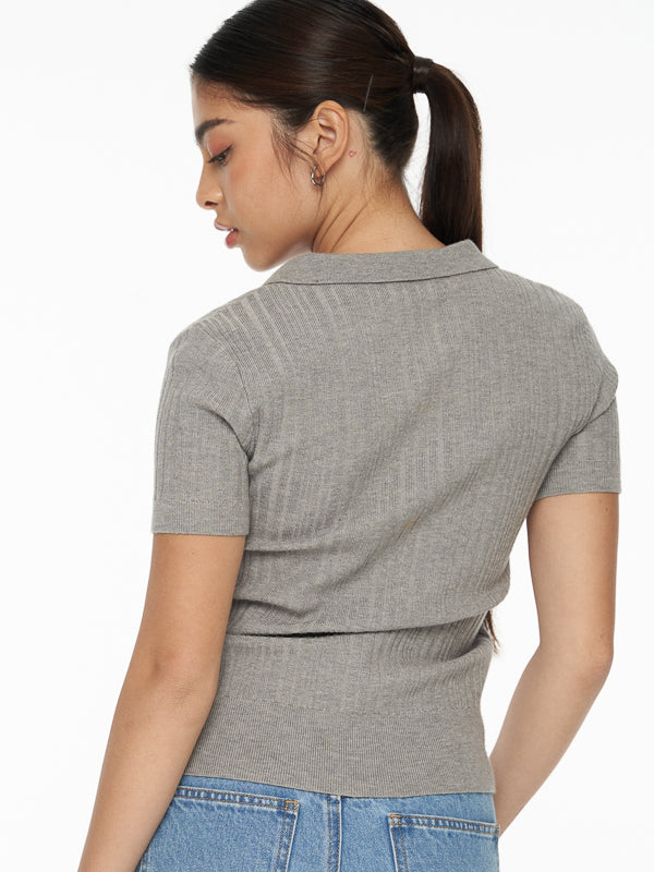 Knitted Rib Polo Top