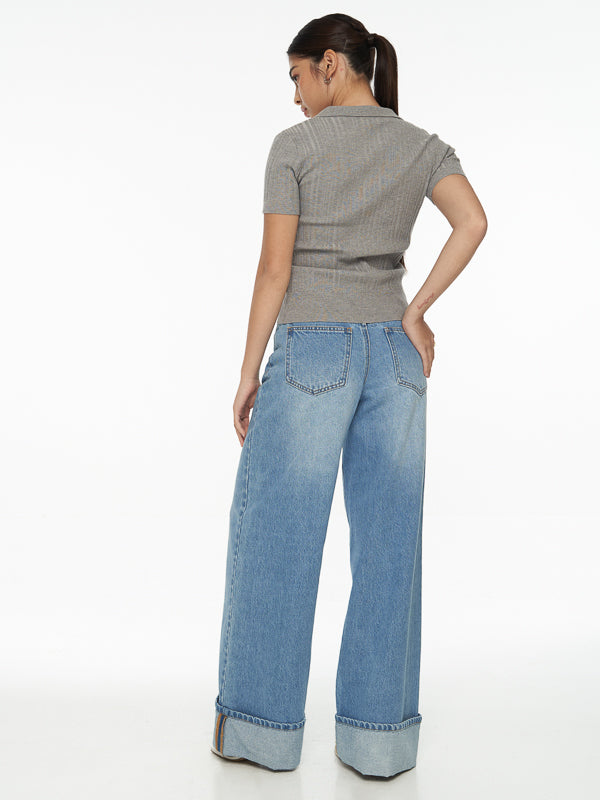 Knitted Rib Polo Top