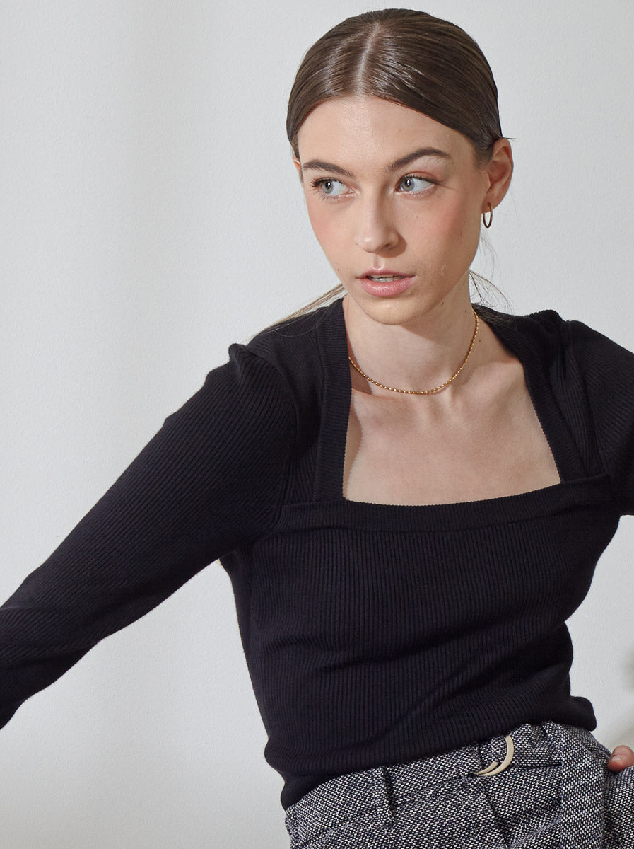 Open-Neck Long Sleeve Top