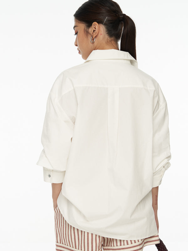 Ruched Sleeve Cotton Shirt