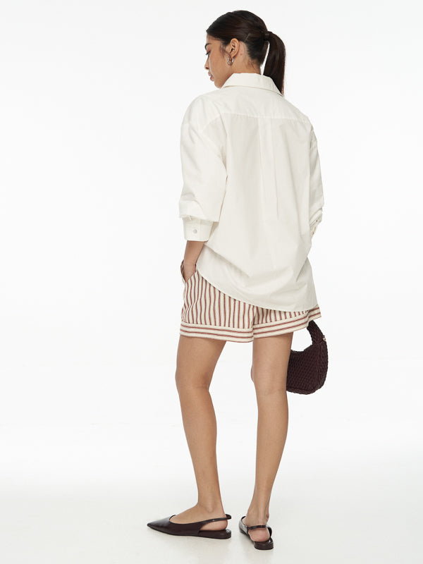 Ruched Sleeve Cotton Shirt