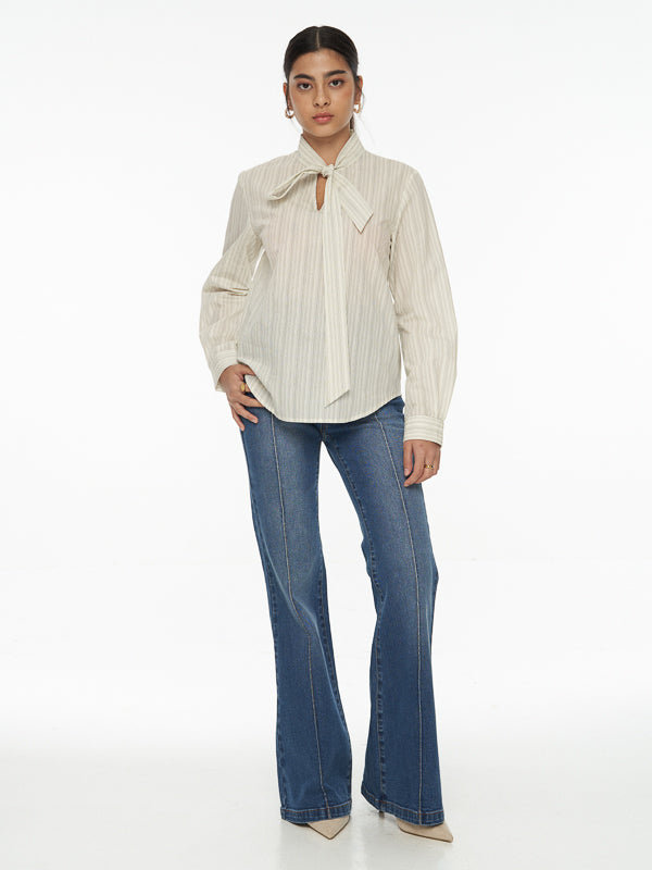 Front Tie Striped Blouse
