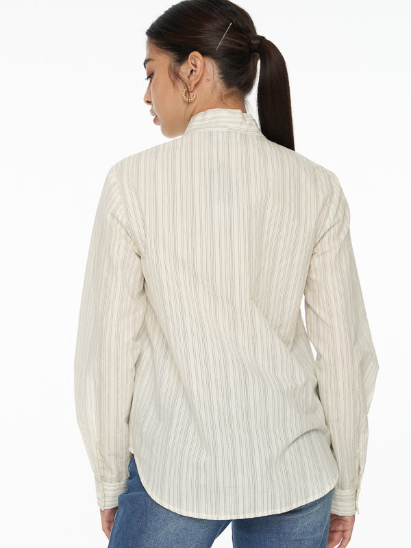 Front Tie Striped Blouse
