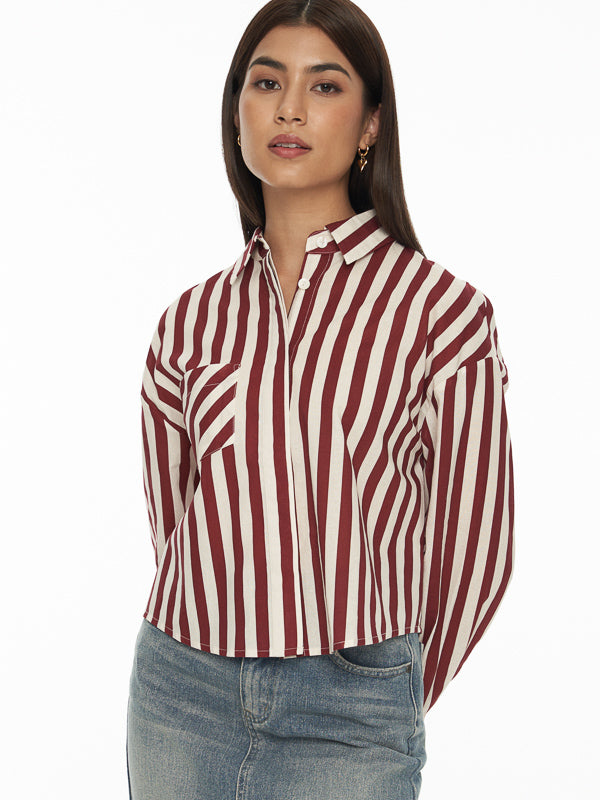 Cotton Striped Crop Shirt