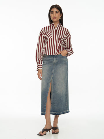 Cotton Striped Crop Shirt