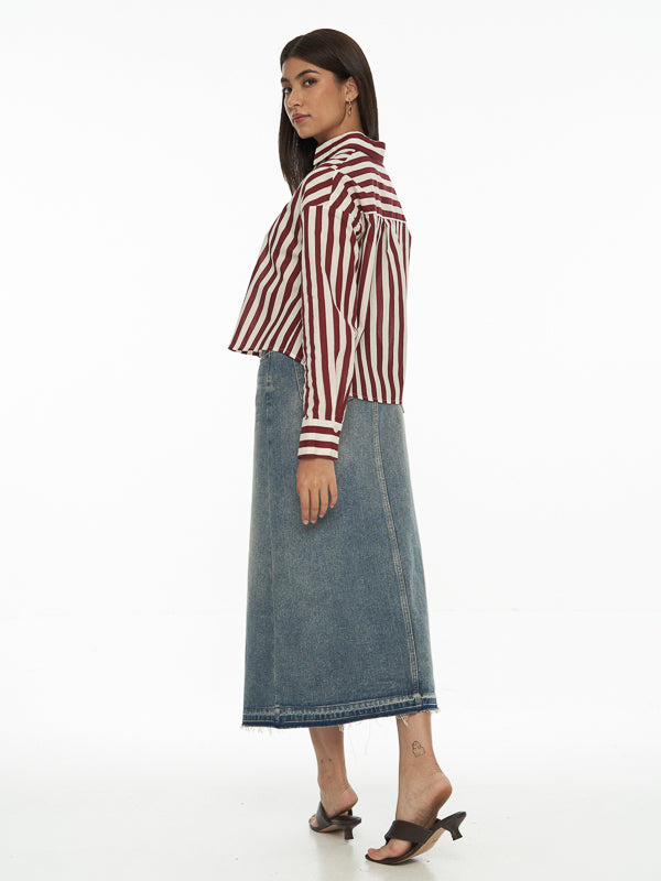 Cotton Striped Crop Shirt