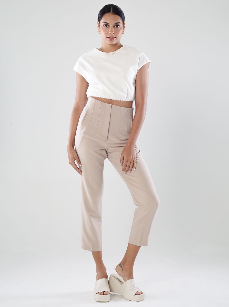 High-waisted Long Crepe Pants