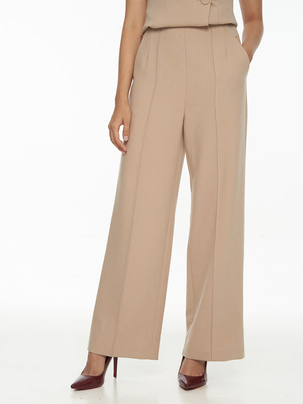 Pintucked Crepe Straight Leg Pants
