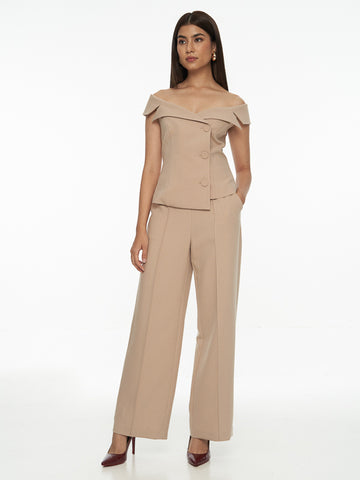 Pintucked Crepe Straight Leg Pants