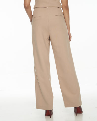 Pintucked Crepe Straight Leg Pants