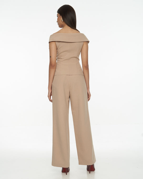Pintucked Crepe Straight Leg Pants