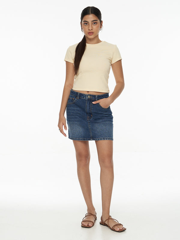 High Rise Denim Mini Skirt