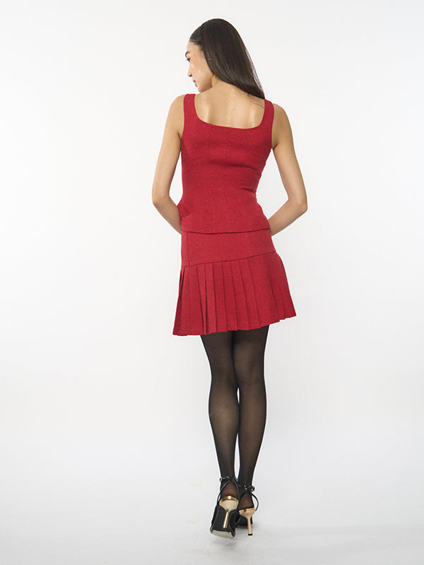 Tweed Pleated Short Skirt