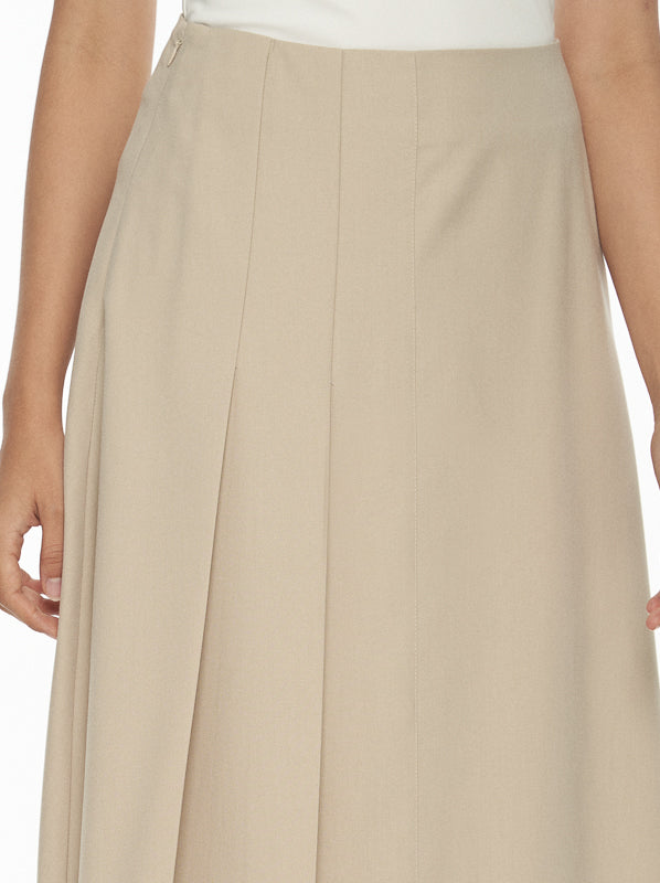Structured Twill Pleated Midi Skirt