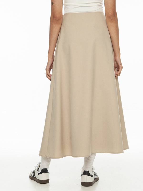 Structured Twill Pleated Midi Skirt