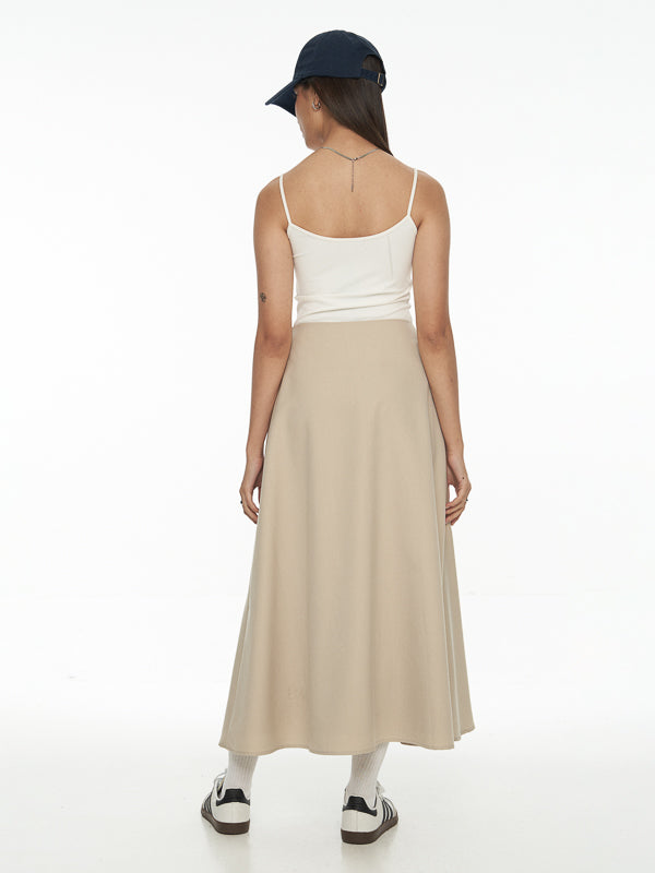 Structured Twill Pleated Midi Skirt