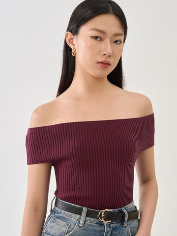 Off Shoulder Fitted Ribbed Knit Top