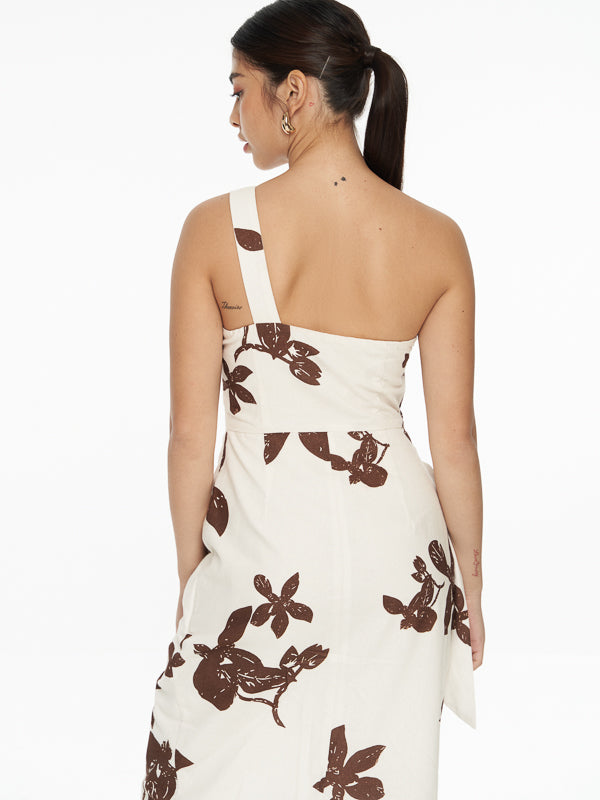 One Shoulder Linen Dress