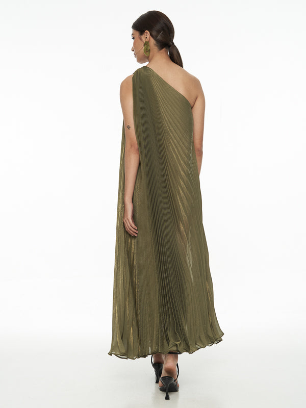 Pleated One Shoulder Maxi Dress