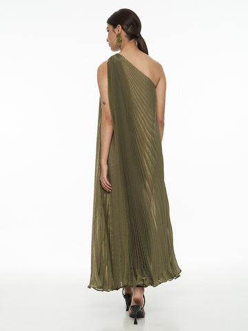 Pleated One Shoulder Maxi Dress