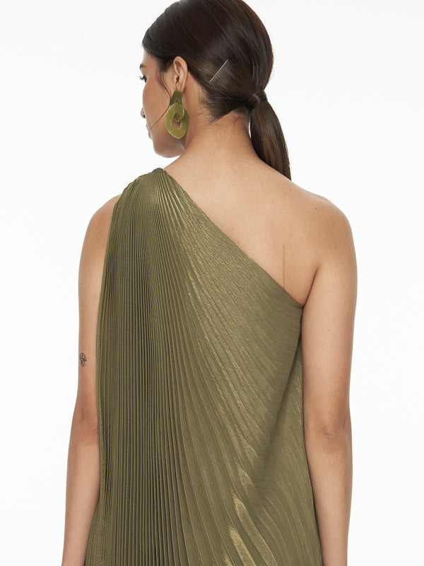 Pleated One Shoulder Maxi Dress