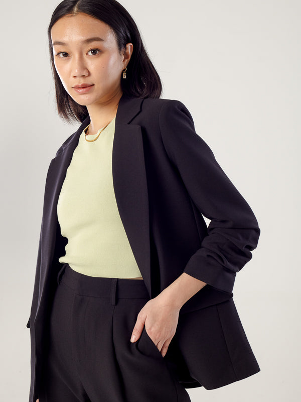 Chriselle Ruched Blazer-Black