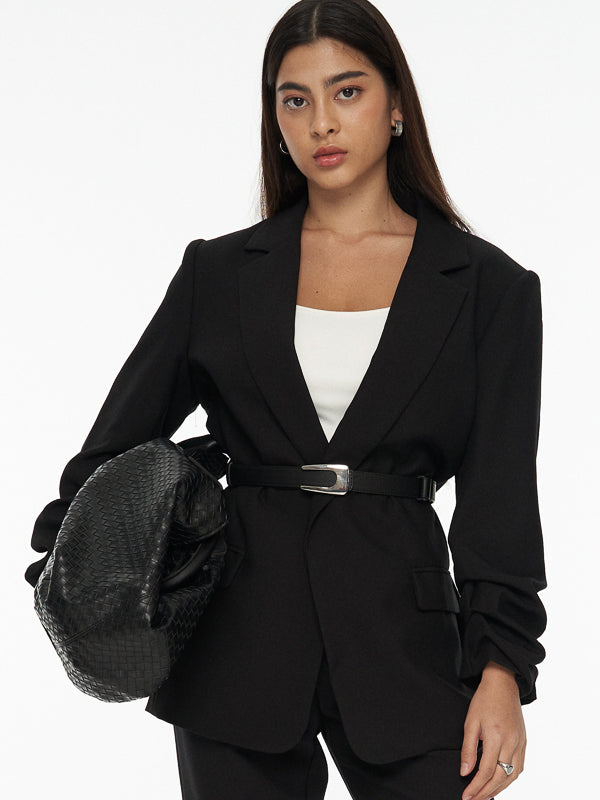 Chriselle Ruched Blazer-Black