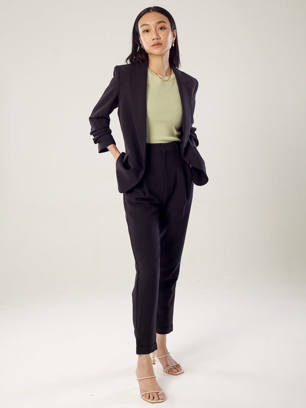 Chriselle Ruched Blazer-Black