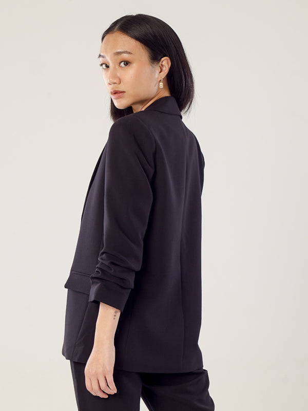 Chriselle Ruched Blazer-Black