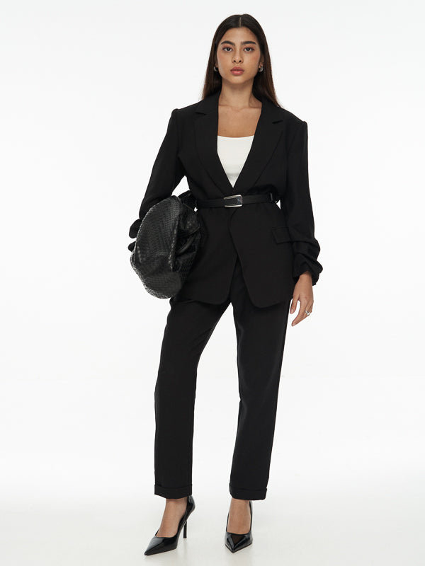 Chriselle Ruched Blazer-Black