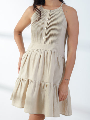 Linen Halter Flare Dress