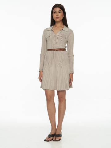 2-Toned Ribbed-Knit Dress