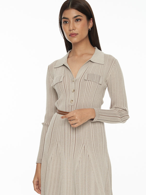 2-Toned Ribbed-Knit Dress