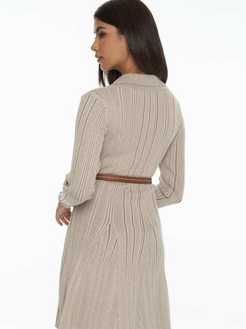 2-Toned Ribbed-Knit Dress