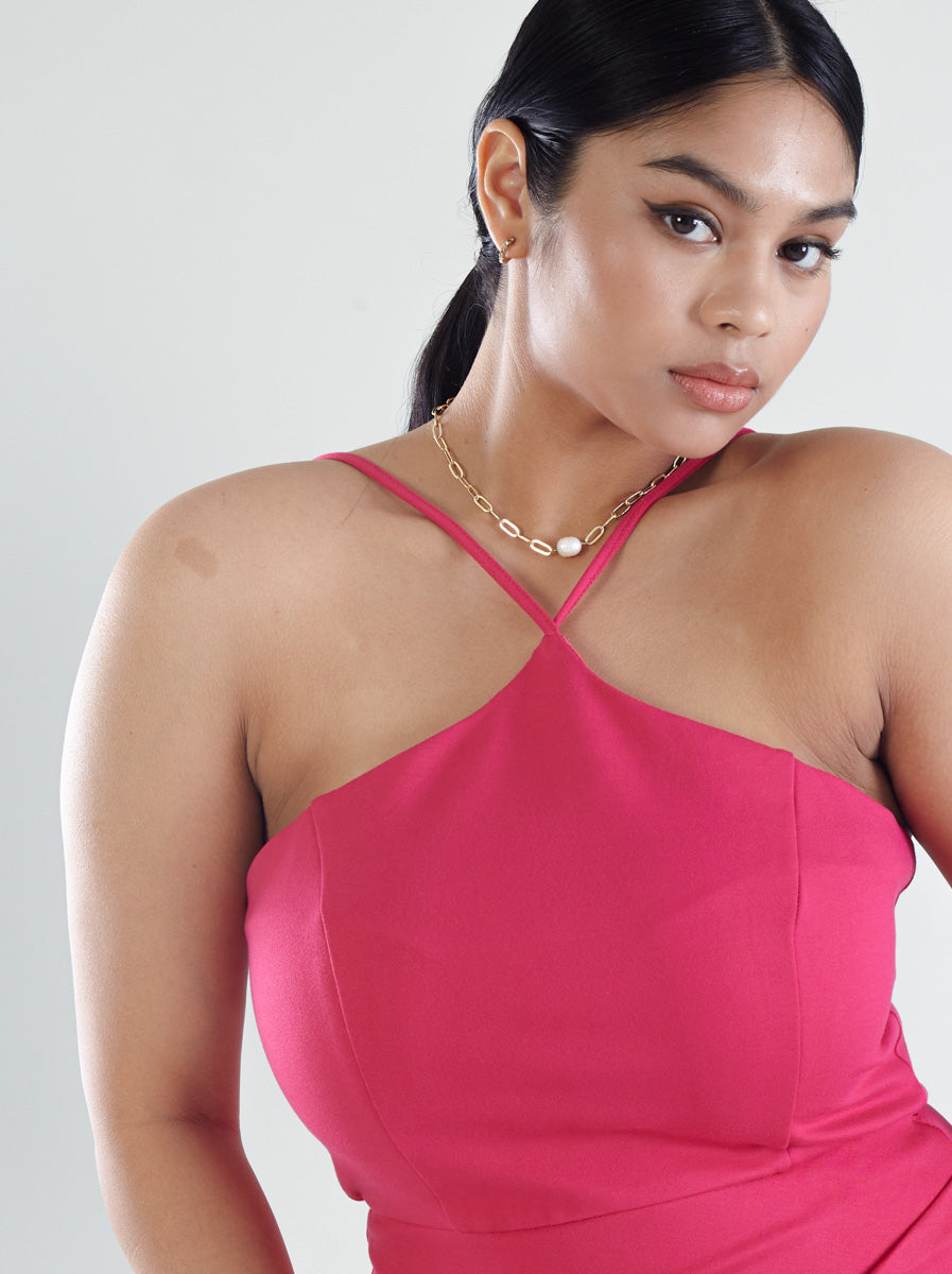 Halter Neckline Pleated Bodycon Dress