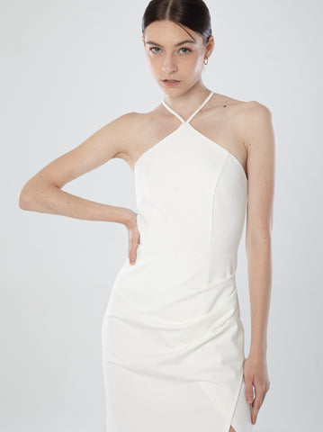 Halter Neckline Pleated Bodycon Dress