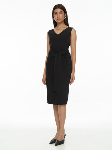Front-Tie Crepe Dress