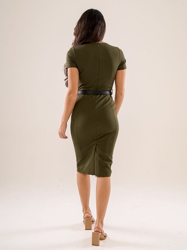 Belted Roma Knit Dress - Army Green