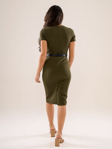 Belted Roma Knit Dress - Army Green