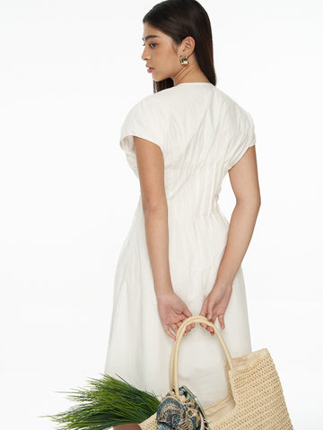 Pleated Cotton Midi Dress