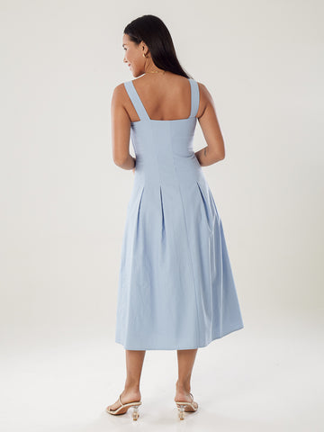 Square Neck Pleated Dress
