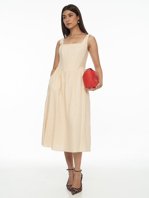 Corset Linen Midi Dress