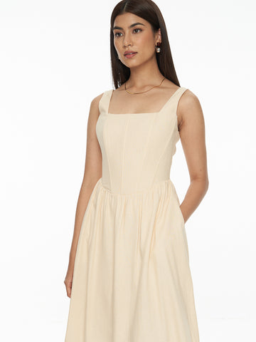 Corset Linen Midi Dress