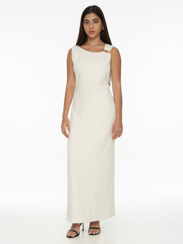 Asymmetric Crepe Maxi Dress