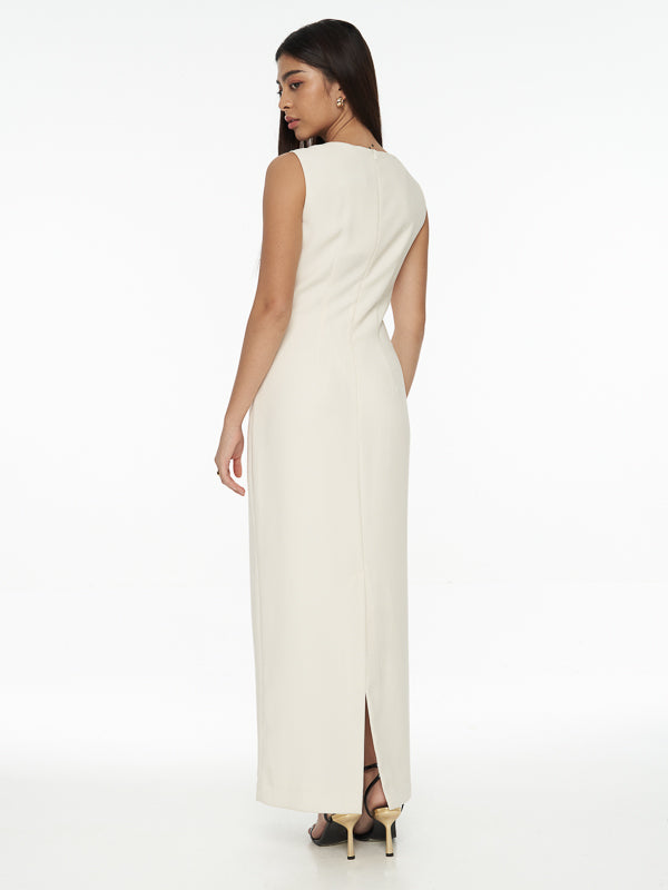 Asymmetric Crepe Maxi Dress