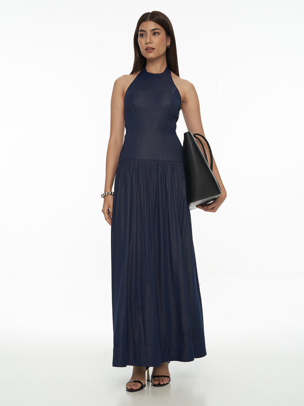 Chambray Halter Maxi Dress